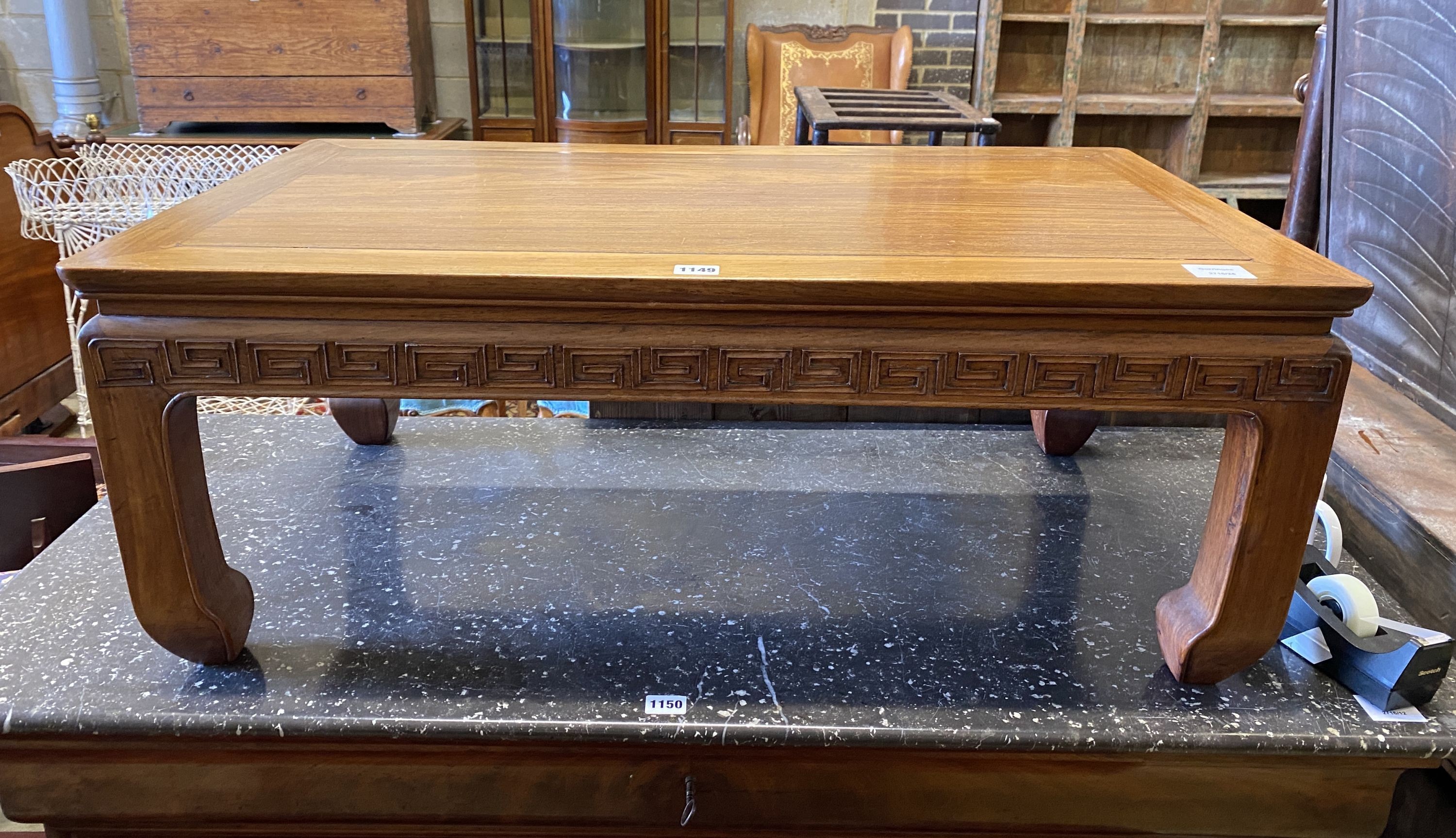 A Chinese rectangular hardwood coffee / occasional table, width 89cm, depth 53cm, height 34cm